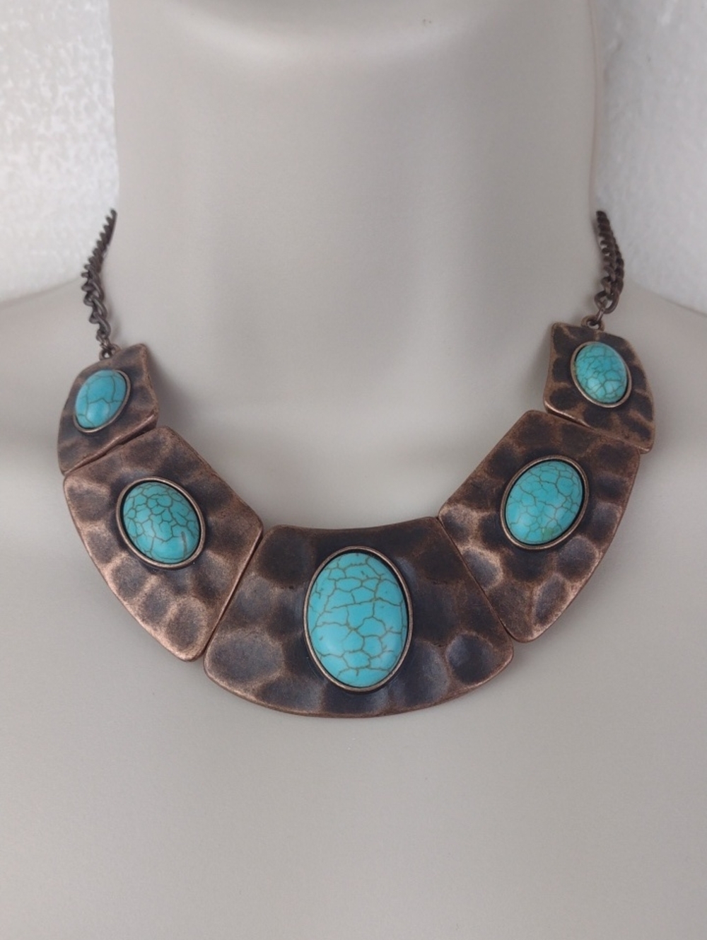 Turquoise Stone Cleopatra Style Copper Bib Necklace